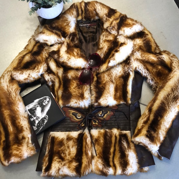 Miss Sixty Jackets & Blazers - Miss Sixty Faux Fur Butterfly Belted Jacket Small